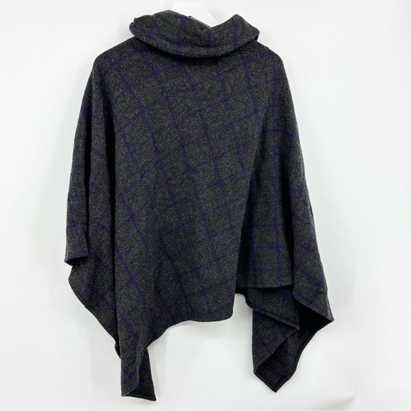 Ralph Lauren Wool Blend Windowpane Cape Poncho Gray Purple One Size - Picture 3 of 6